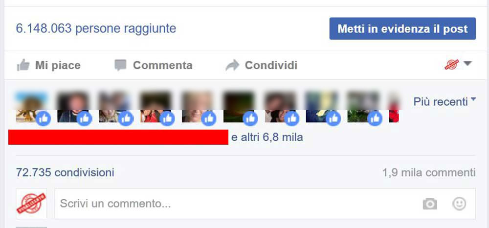 Copertura organica raggiunta tramite un post da pagina Facebook - © ProMarketer.it