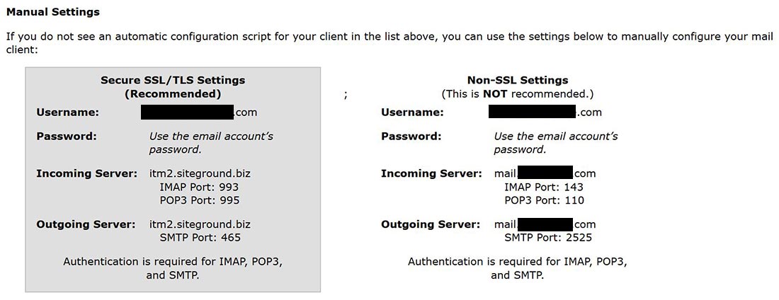 impostazioni manuali configurazione mail server client