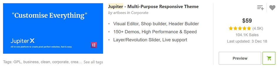 Secondo migliore tema wordpress su themeforest: Jupiter