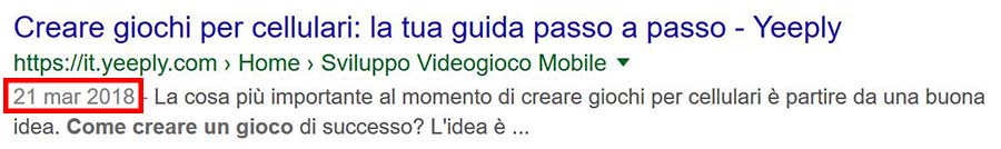 data pubblicazione articoli recenti google serp