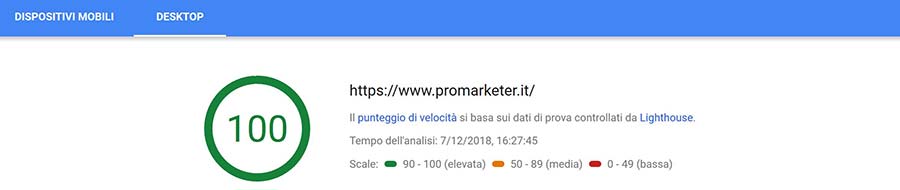 pagespeed insight velocità caricamento pagina google desktop