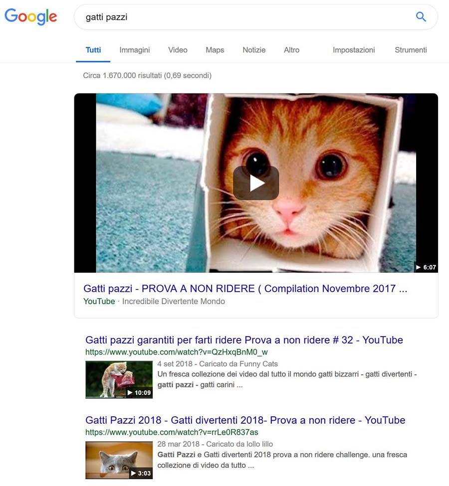 risultati di ricerca video youtube su google