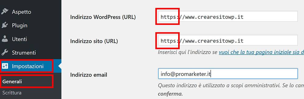 https impostazioni wordpress