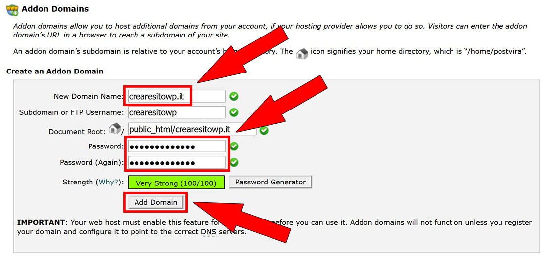 addon domain aggiunta domini siteground