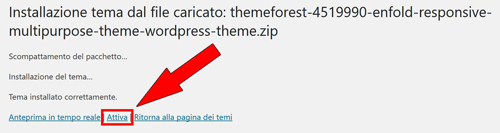 attivare tema wordpress premium