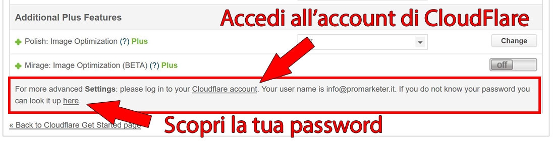 credenziali impostazioni avanzate cloudflare