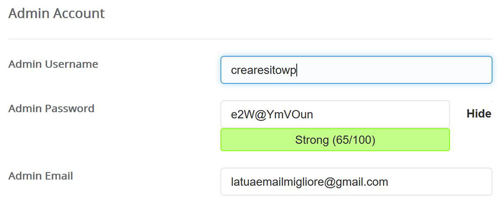 dati di accesso sito wordpress