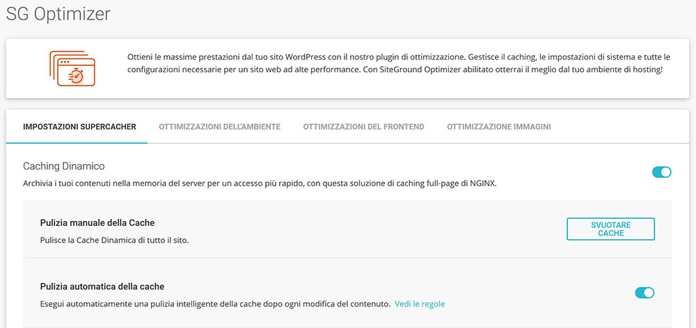 impostazini sg optimizer cache ottimali
