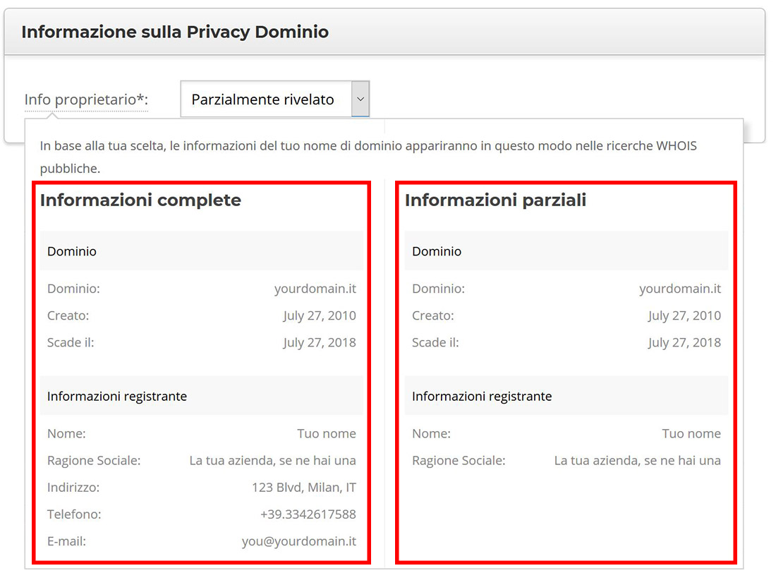 informazione privacy dominio