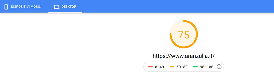 Risultati Google PageSpeed Insight dispositivi desktop Aranzulla.it