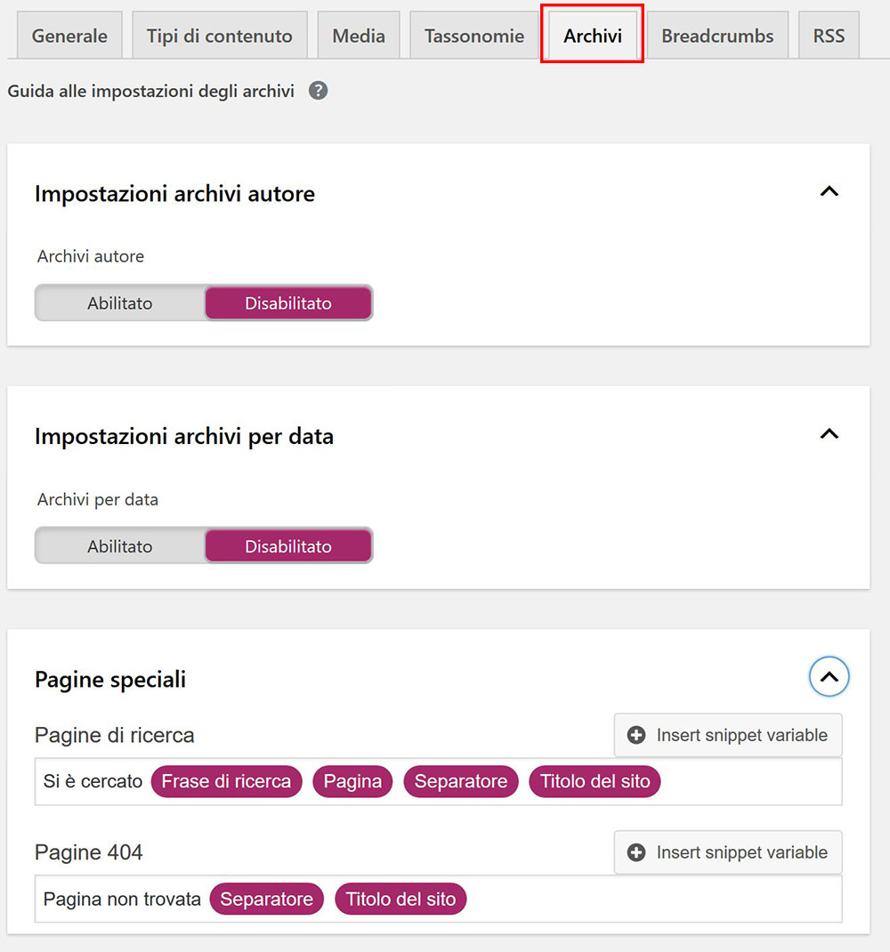 archivi autore data pagina 404 impostazioni