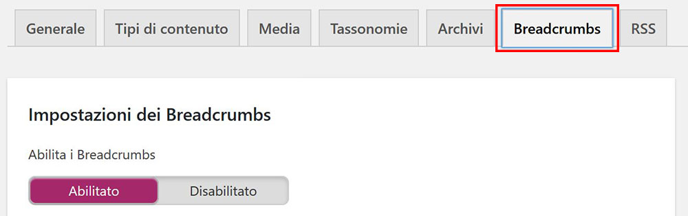 abilitare breadcrumbs yoast seo