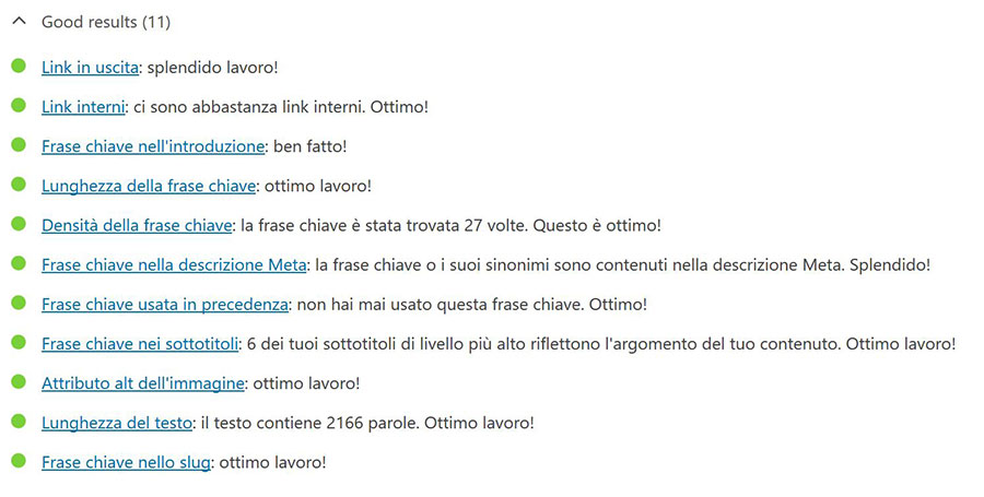 indicazioni ottimizzazione seo articolo