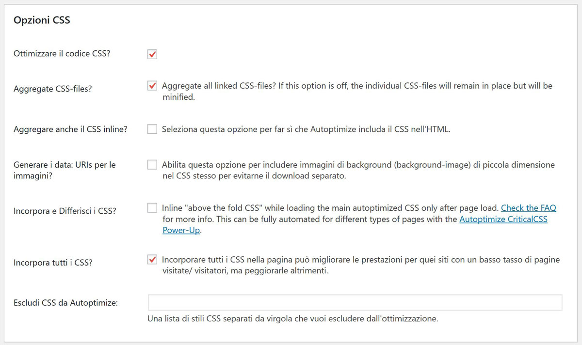 Impostazioni CSS