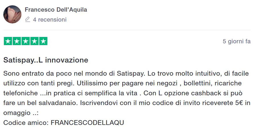 recensioni satispay italia