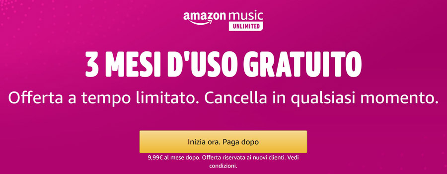 amazon music unlimited gratis 3 mesi