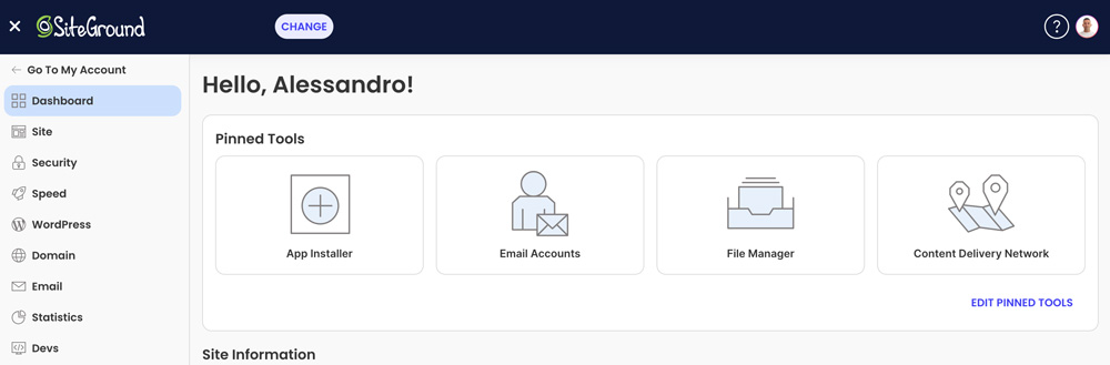 nuovo pannello di controllo siteground