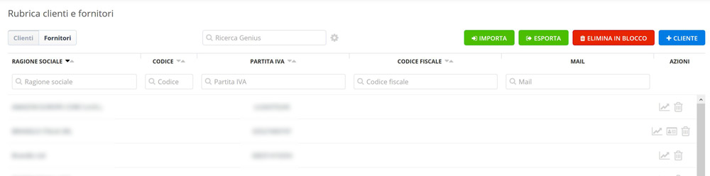 rubrica clienti e fornitori