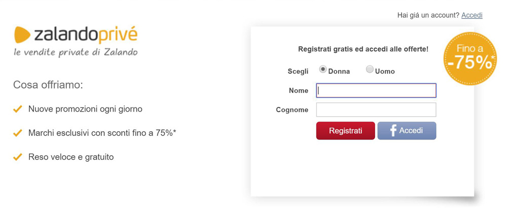 zalando privé registrazione