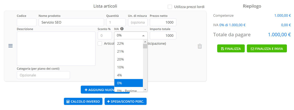 dettagli fattura calcolo iva