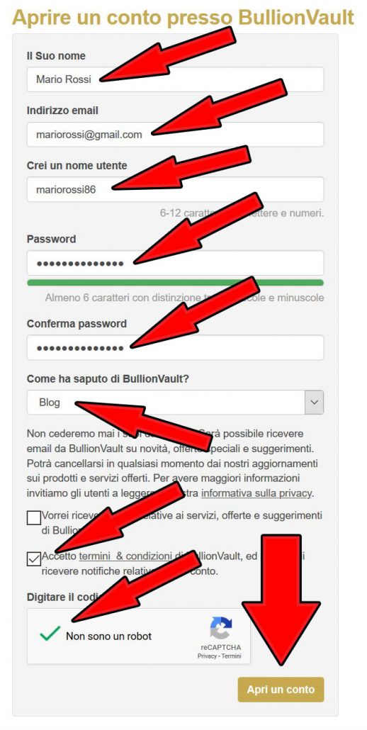 registrazione conto bullionvault italia