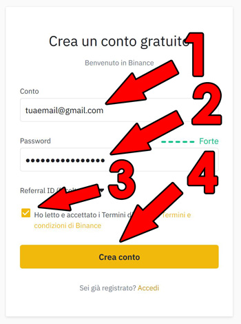 creare conto binance exchange