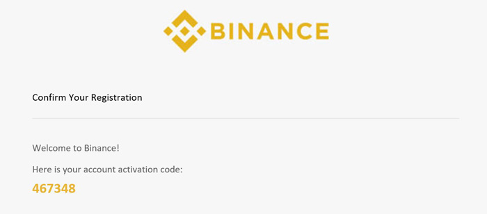 email con codice binance