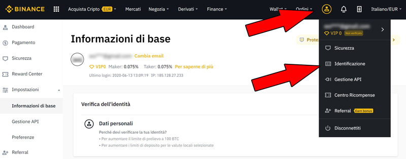 identificazione binance