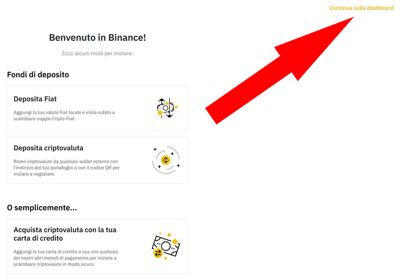 schermata benvenuto binance