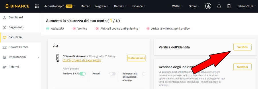 verificare conto binance