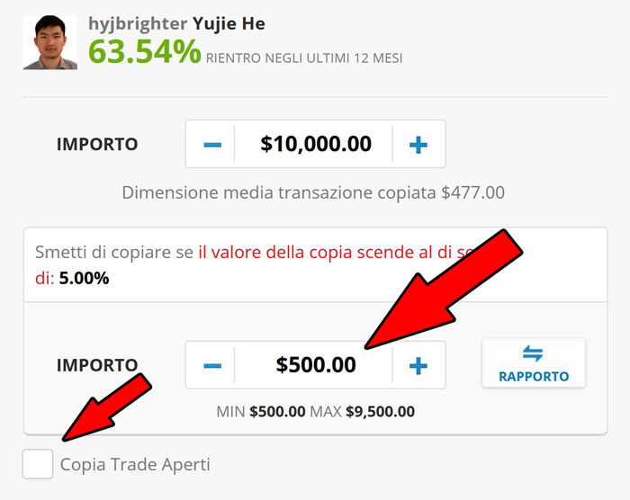 impostazioni copia trading