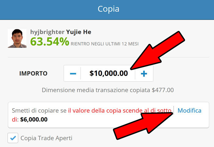 impostazioni copy trading