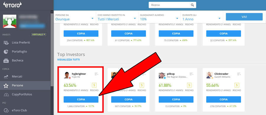 selezione trader da copiare