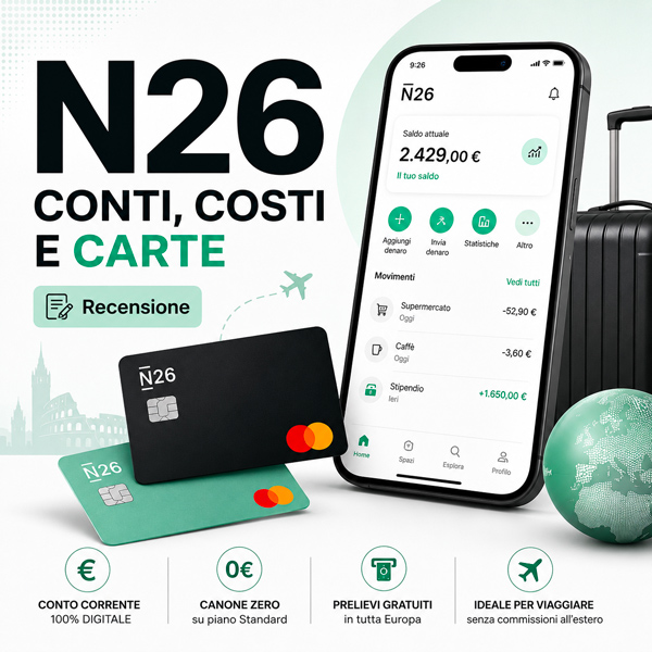 N26 Recensione 2026: Conti, Costi e Codice Promo (5€ Bonus) N26 Recensione 2026: Conti, Costi e Codice Promo (5€ Bonus)