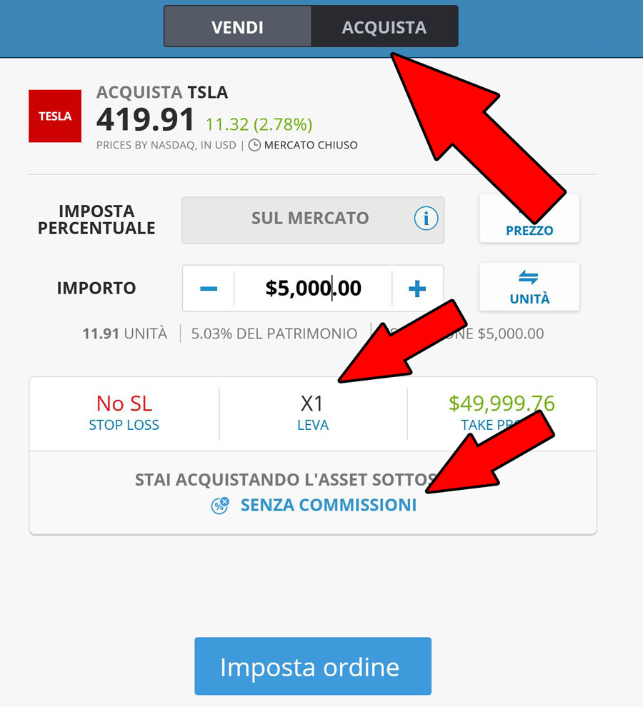 zero commissioni azioni tesla