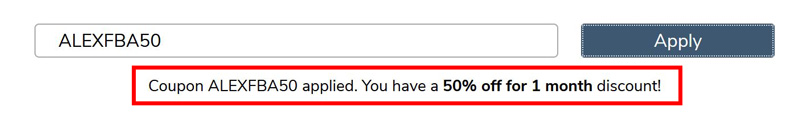 codice coupon ALEXFBA50 applicato sconto 50% un mese