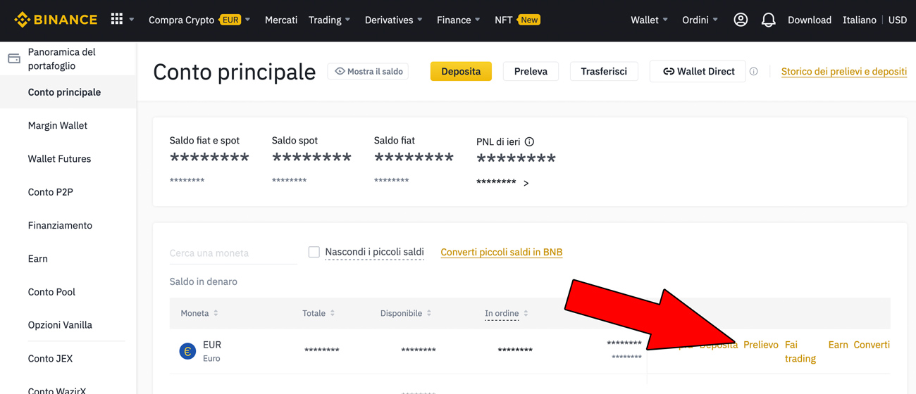 prelevare soldi da binance