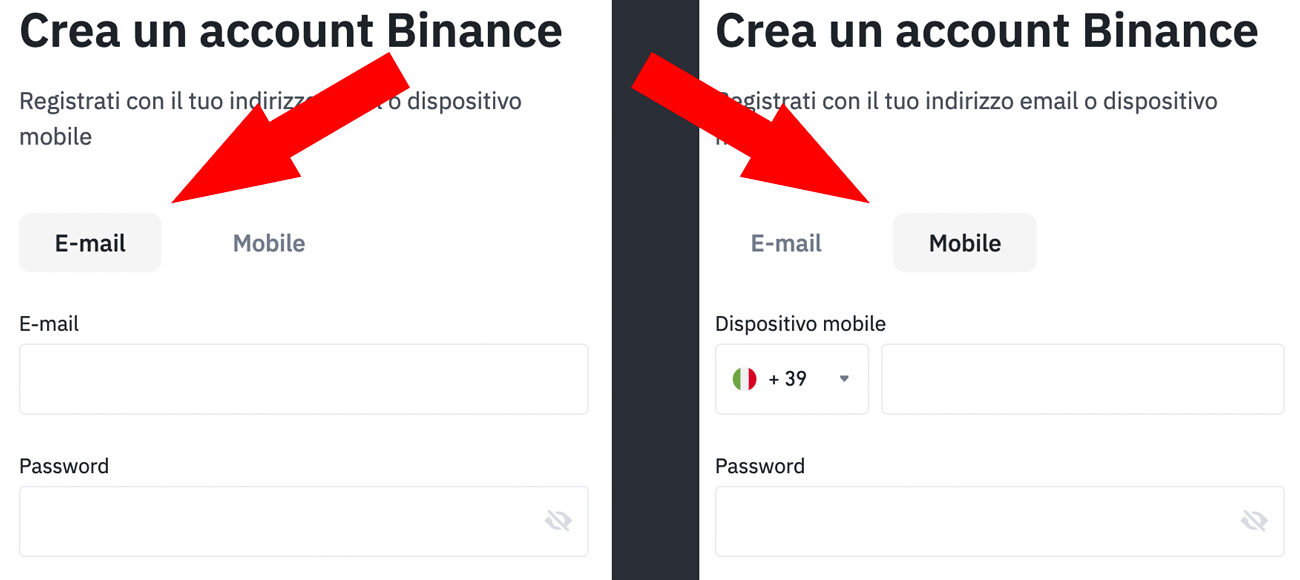 creare conto binance