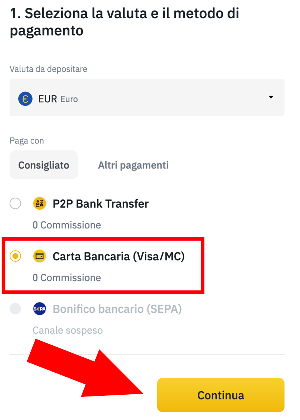 deposito soldi euro carta bancaria