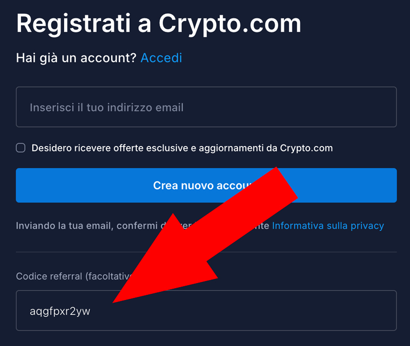 codice referral crypto.com bonus