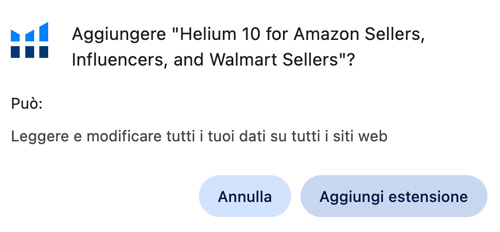 Aggiungere estensione Helium 10 for Amazon Seller