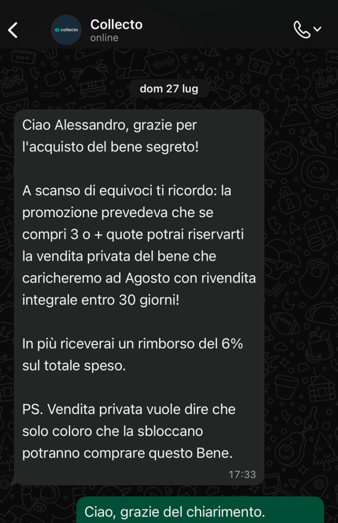 chat assistenza collecto app