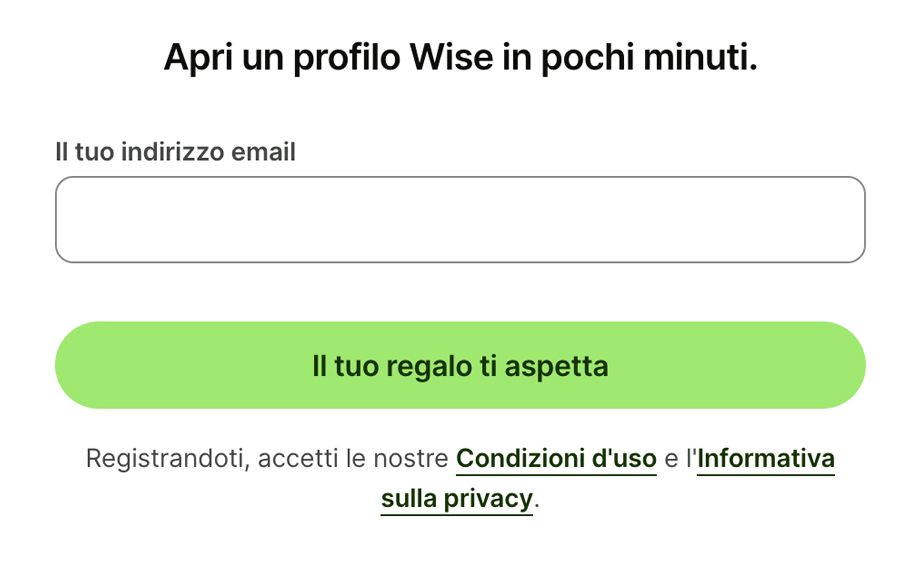 schermata registrazione wise con invito attivo