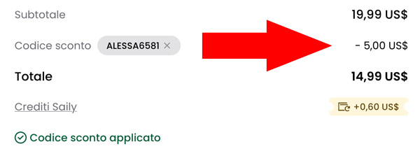 sconto saily applicato con successo sconto saily applicato con successo