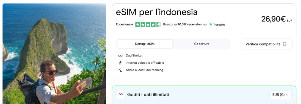 Prezzi eSIM Holafly Per Viaggio in Indonesia Bali