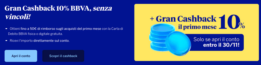 cashback bbva conto corrente