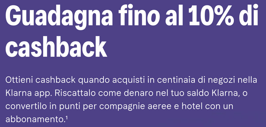 guadagnare cashback klarna