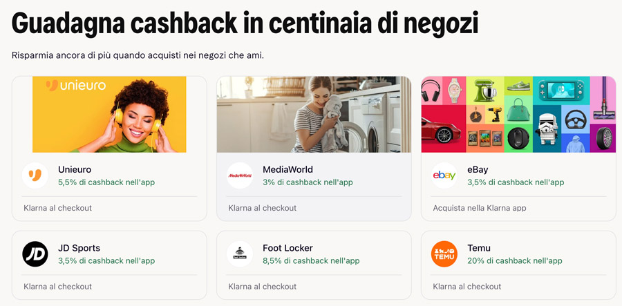 negozi cashback klarna codice invito