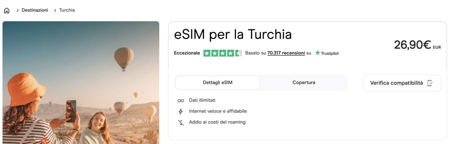 piano internet esim holafly turchia