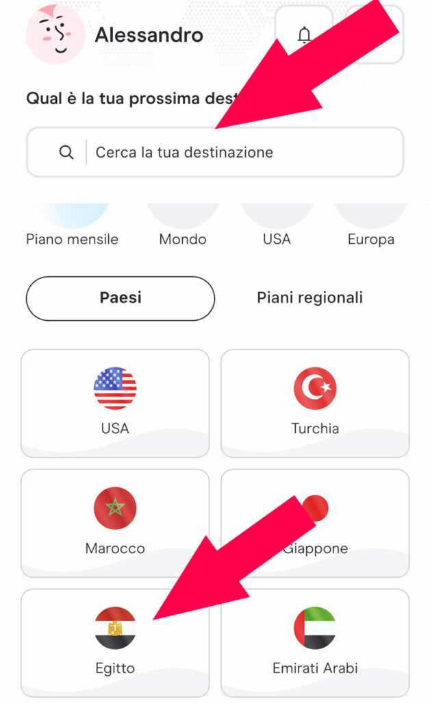 selezione paese egitto internet holafly esim